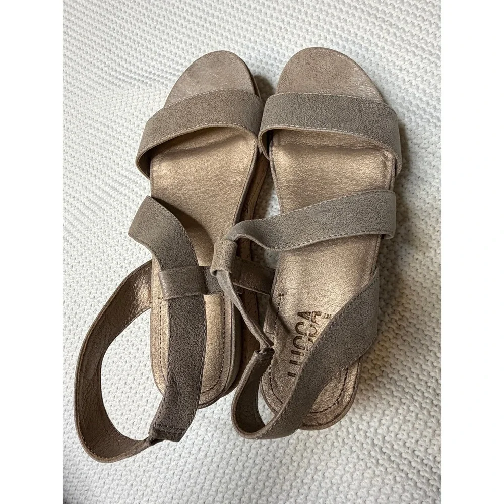 Lucca Lane Womens Metallic Taupe Cork Wedge Platform Slingback Sandals